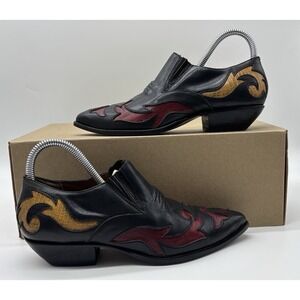 Maripé Western Heels 7.5M Black Red Leather Pointed‎ Toe Brazil